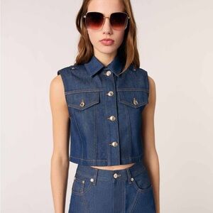MAJE Denim cropped sleeveless jacket